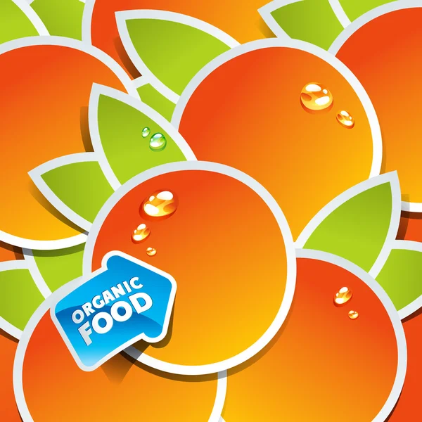 Contexte des oranges avec une flèche par les aliments biologiques — Image vectorielle