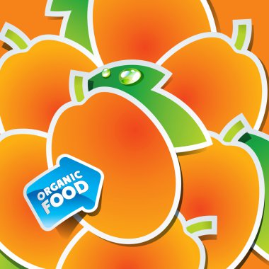 Background from apricots with an arrow by organic food. clipart