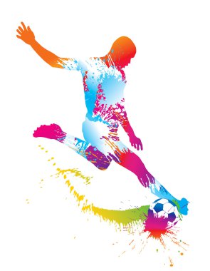 Soccer player kicks the ball. Vector illustration.