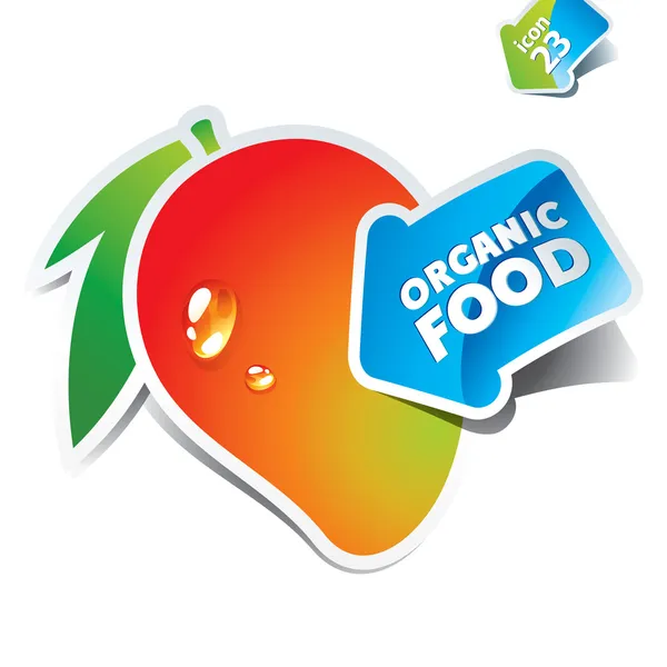 Icono mango con flecha por comida orgánica. Ilustración vectorial . — Vector de stock