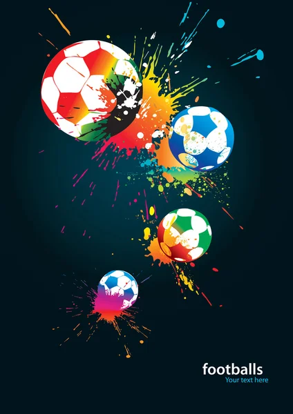 The colorful footballs on a black background — Stock Vector