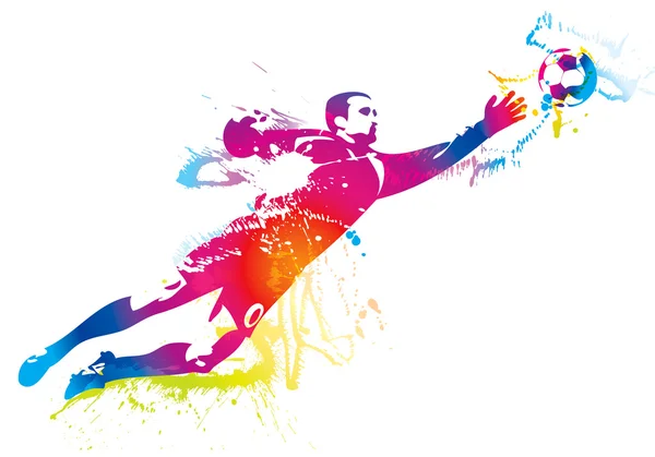 The football goalkeeper catches the ball — Stock Vector