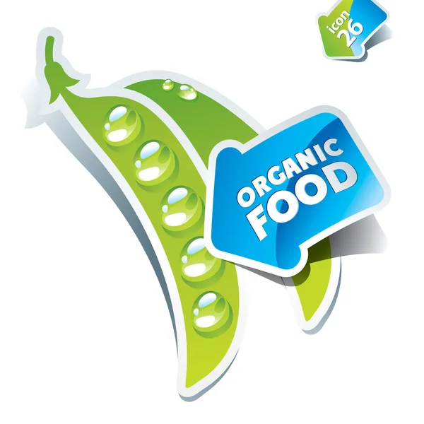 Icono de guisantes con una flecha por la comida orgánica. Ilustración vectorial — Vector de stock