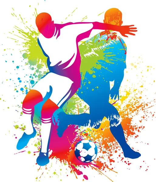Giocatori di calcio con un pallone da calcio — Vettoriale Stock