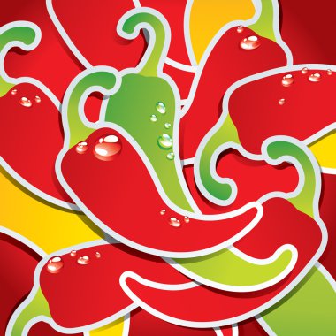 Background from colorful chili peppers with the drops of water clipart