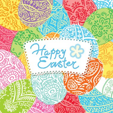 Easter background with lacy eggs and inscription. Vector illustr