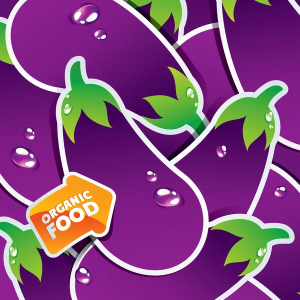 Background from eggplants with an arrow by organic food. — Stock Vector
