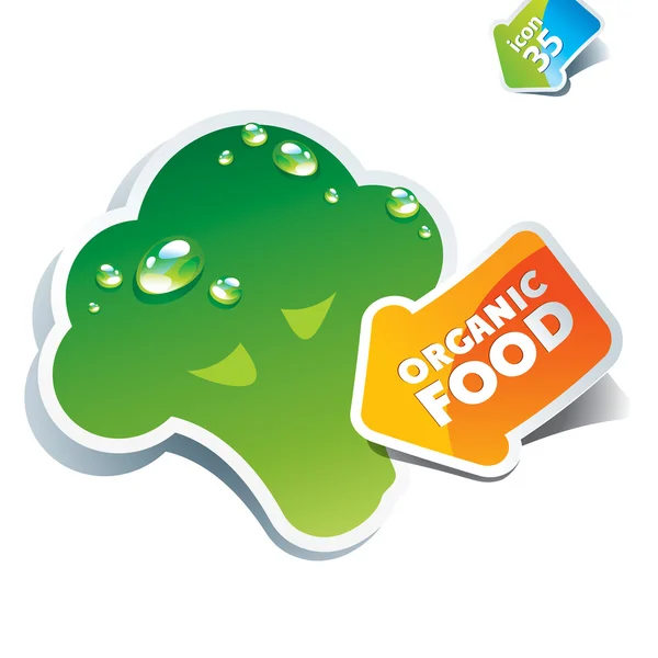 Icono de brócoli con flecha por los alimentos orgánicos. Ilustración vectorial — Archivo Imágenes Vectoriales