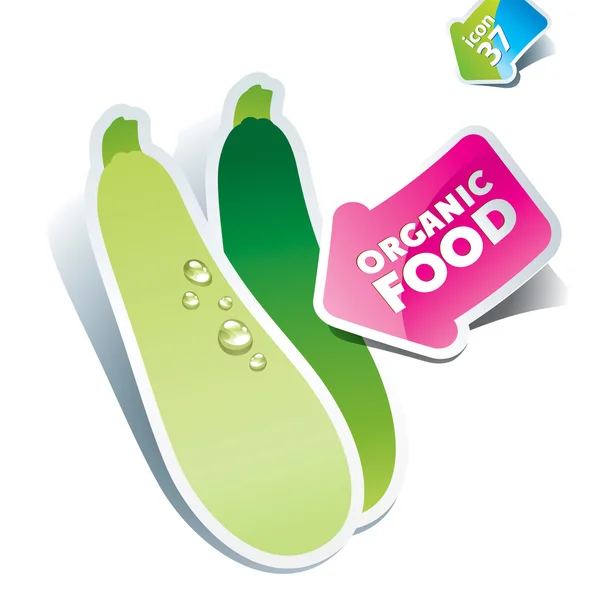Ikonen zucchini med pilen av ekologiska livsmedel. vektor illustration — Stock vektor