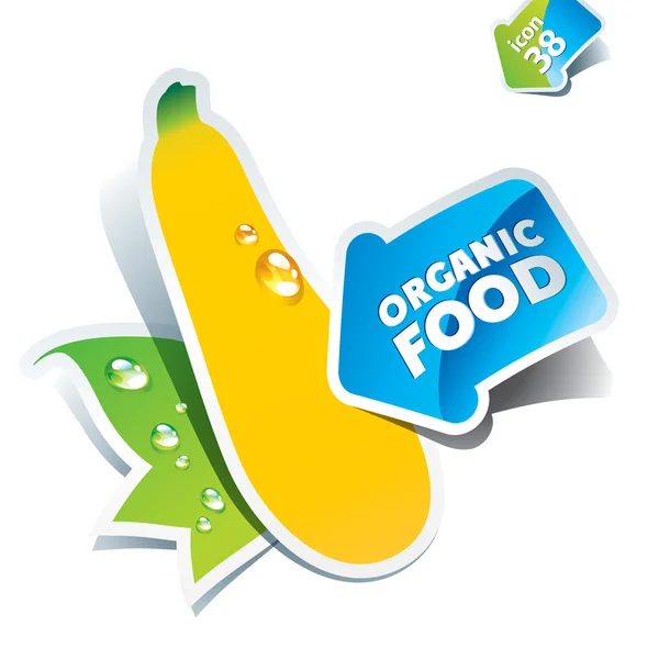 Pictogram courgette met pijl door biologisch voedsel. vectorillustratie — Stockvector