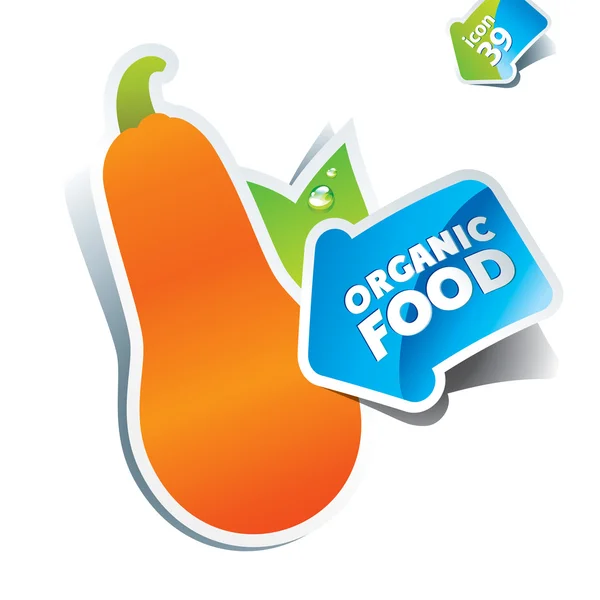 Icono de calabaza con flecha por comida orgánica. Ilustración vectorial — Archivo Imágenes Vectoriales