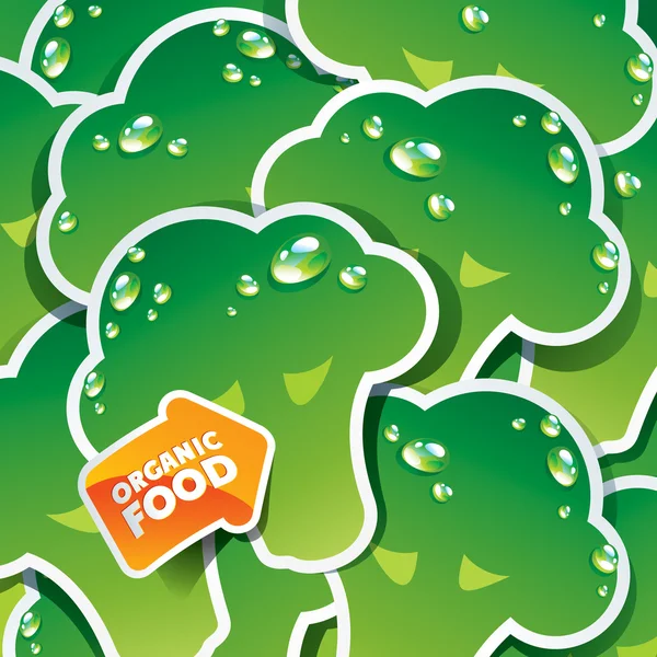 Hintergrund aus Brokkoli mit dem Pfeil von Bio-Lebensmitteln. Vektor — Stockvektor