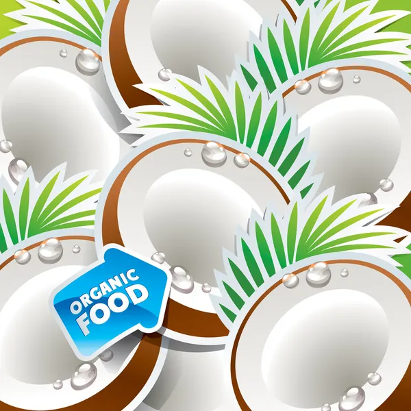 Achtergrond van de kokosnoot met de pijl door biologisch voedsel. vector. — Stockvector