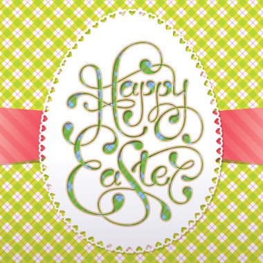Vintage Easter card with calligraphic inscription and lacy paper