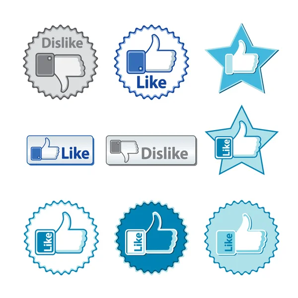 Set of thumb up and thumb down hand with word like or dislike on — Stock Vector