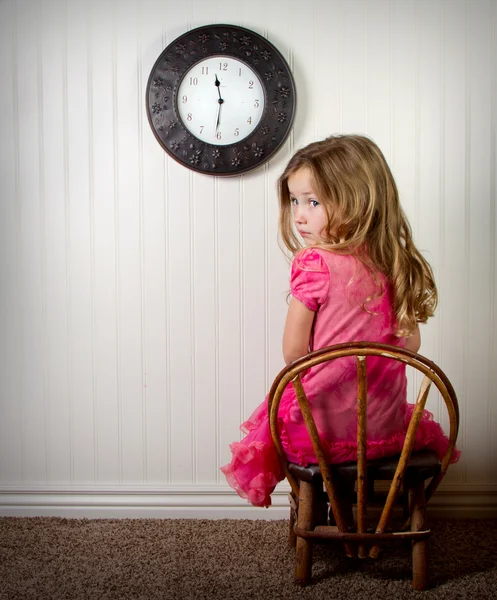 Little girl in time out or in trouble looking — Stock Photo, Image