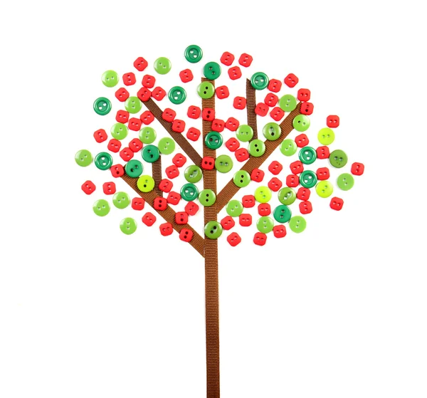 Apple tree made of buttons and ribbon — Stock Photo, Image
