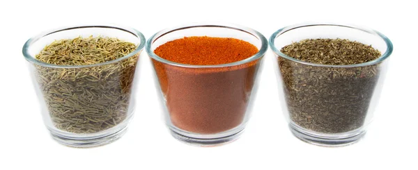 Three herbs in jars — Stock Photo, Image