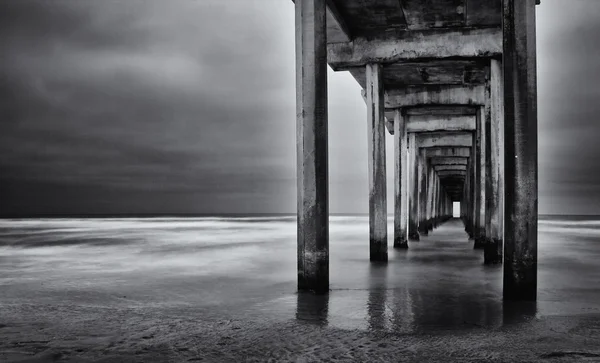 stock image La Jolla beach California long exposure under the pylons