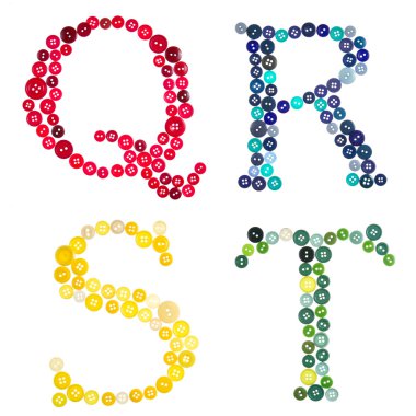 The letters Q, R, S, T made of photographed buttons clipart