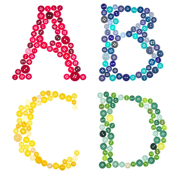 Letras A, B, C, D, hechas de botones fotografiados — Foto de Stock