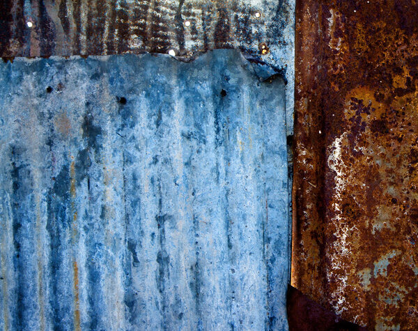 Vintage metal background, weathered galvanized steel in multi-colors