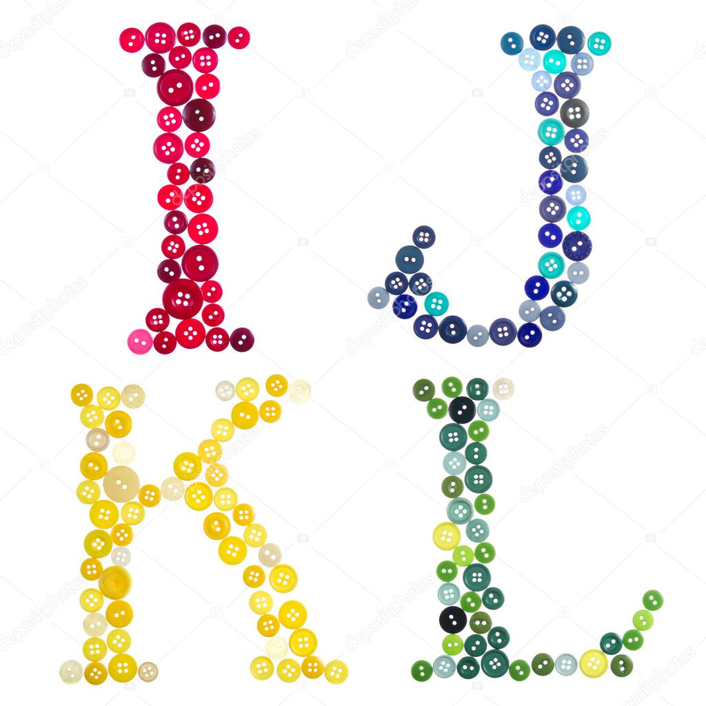 The letters I, J, K and L made of photographed buttons