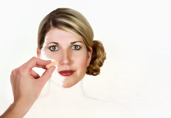 A woman being painted onto a canvas — Stock Photo, Image