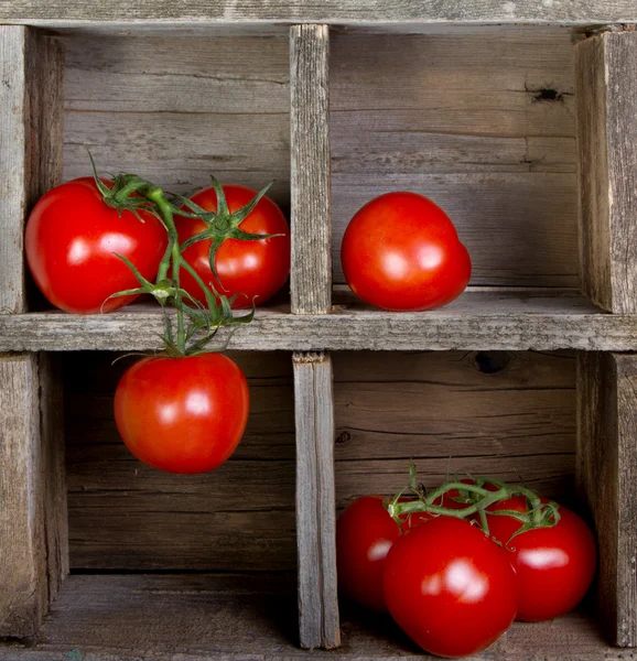 Tomates en una caja de madera — Foto de Stock