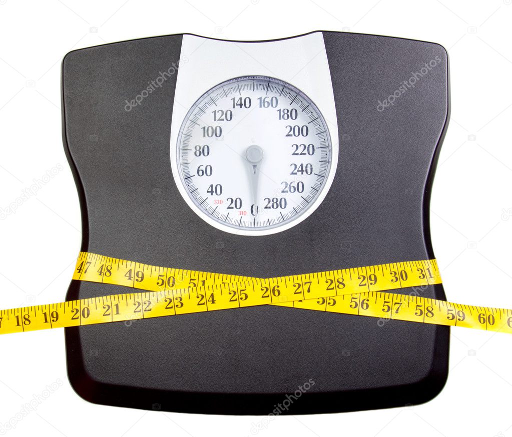A bathroom scale with a measuring tape