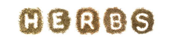 Hierbas variadas que deletrean la palabra hierbas —  Fotos de Stock