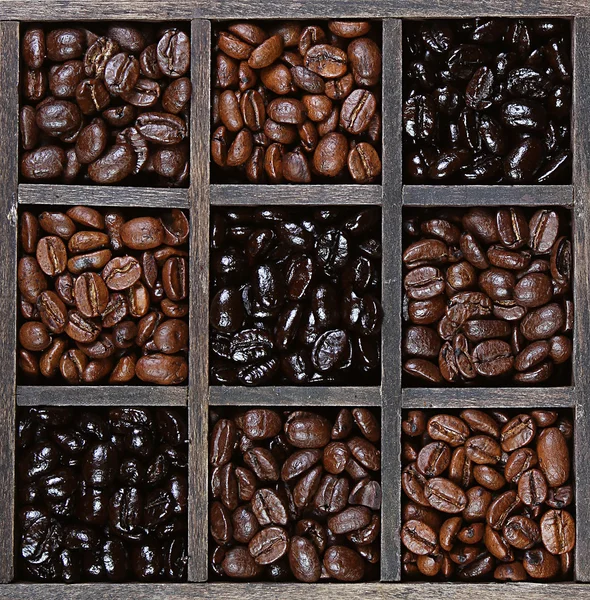 Coffee beans light to dark roast