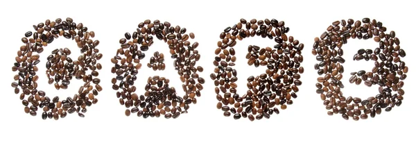 Grãos de café usados para soletrar a palavra café — Fotografia de Stock