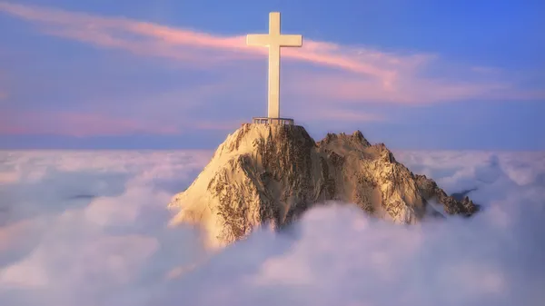 Kors på toppen av ett berg — Stockfoto
