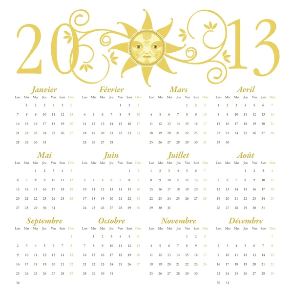 Calendario francese per il 2013 — Vettoriale Stock