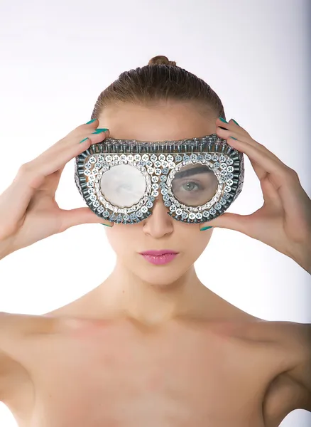 Atractiva hembra - mujer joven en gafas de baño industriales —  Fotos de Stock