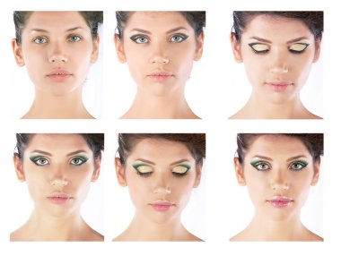 Series of photos - professional makeup. Gradual stages clipart