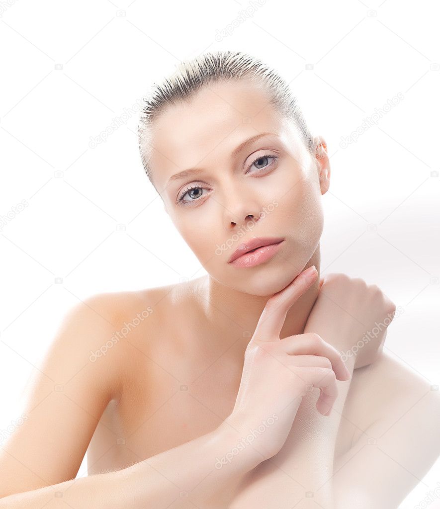Lovely sexy girl with clean smooth skin closeup beauty portrait