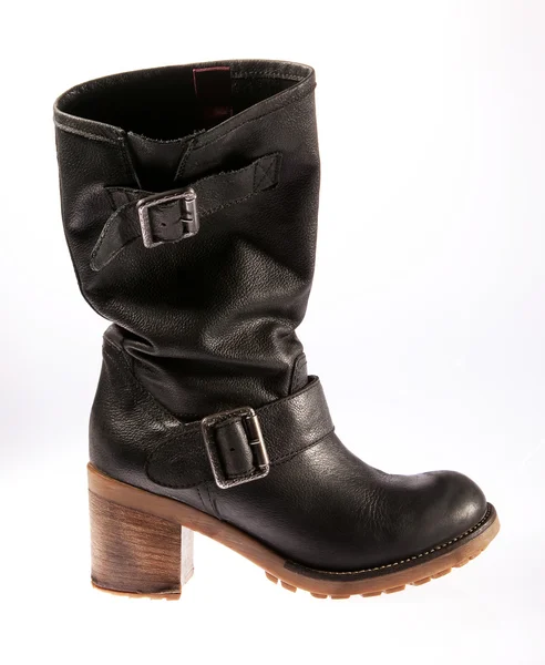 Black leather casual female boot — Stock Photo, Image