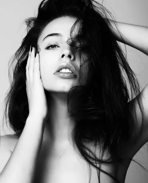 Black and white photo of sexy beautiful female face — Stock Photo, Image