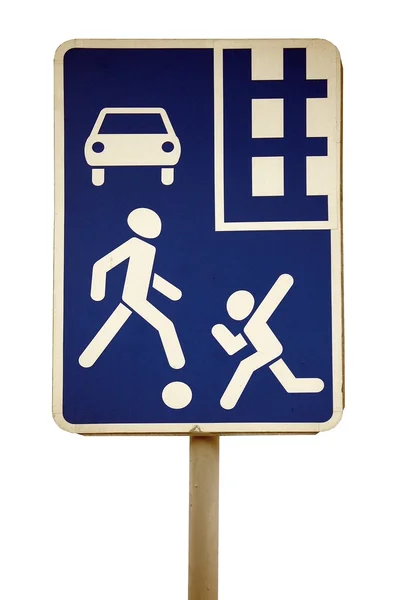 Uwaga Europejskiego ruchu znak - mieszkalnej z priorit dla pieszych — Zdjęcie stockowe
