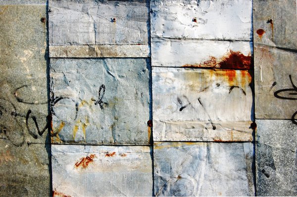 Rusty metal garage wall, abstract grunge background