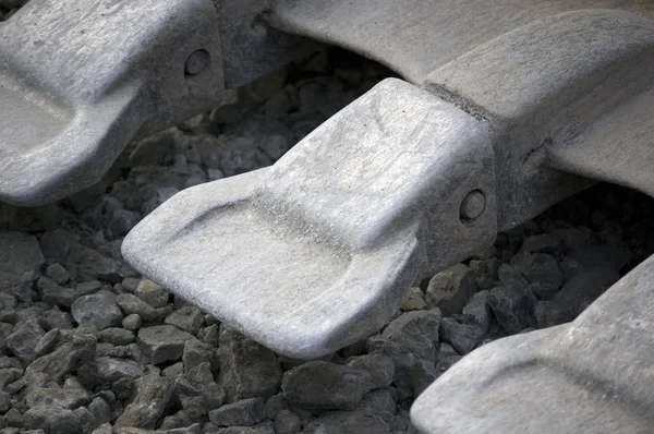 Teeths of shovel of excavator; industrial background — Stock Photo, Image