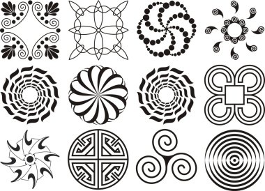 Twelve black & white designs clipart