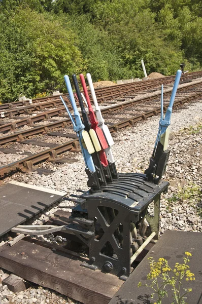 Alavancas manuais para a mudança de pontos ferroviários — Fotografia de Stock