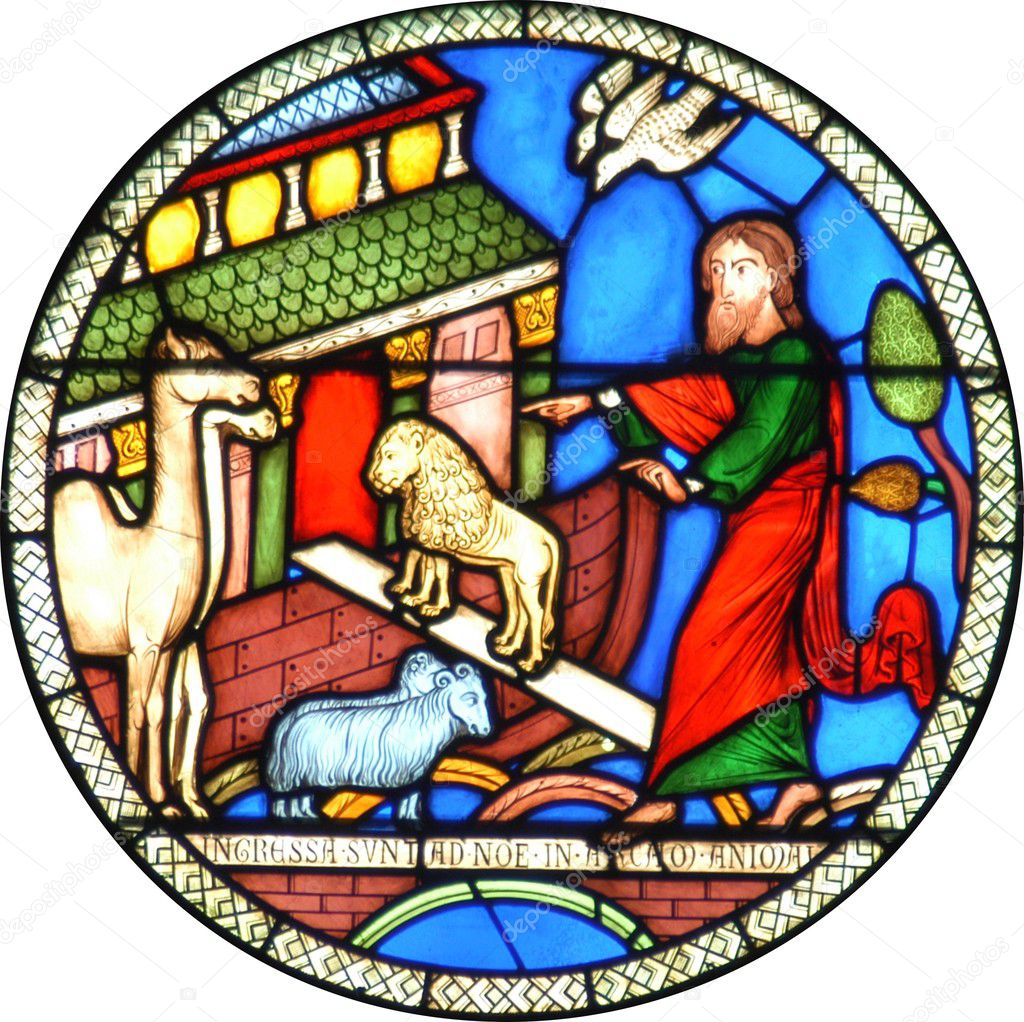 Noahs Ark stained glass window