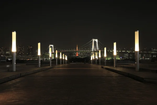 View of Rainbow Bridge at night with Tokyo Tower