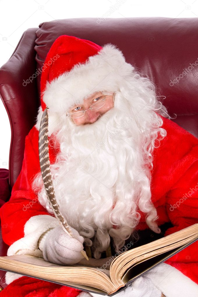Santa writing in the book of names of good children