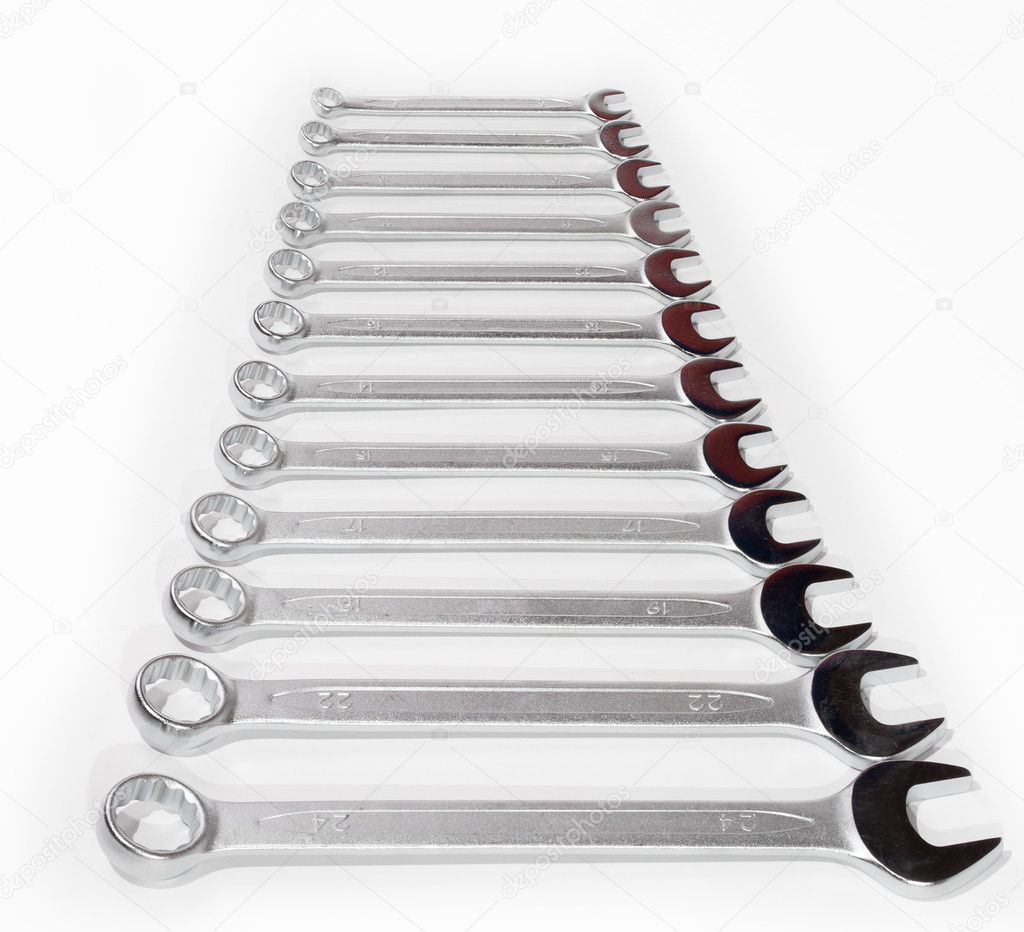 Silver spanners isolated