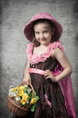 Little girl with flowers clipart